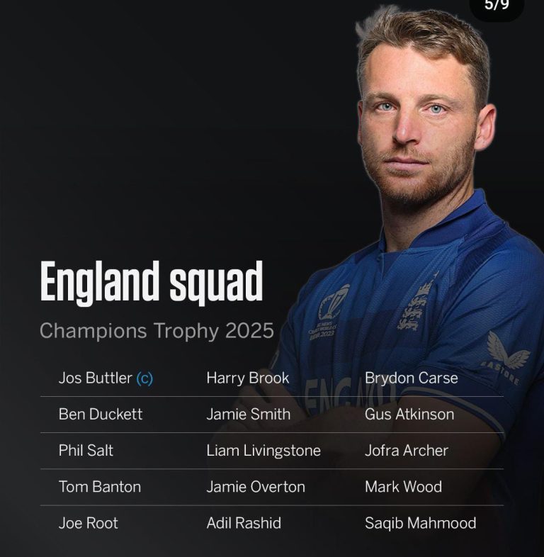 England Announces Squad for Champions Trophy 2025